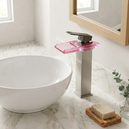 Lagomel waterfall single-handle vessel sink faucet, set in a Modern/Contemporary bathroom