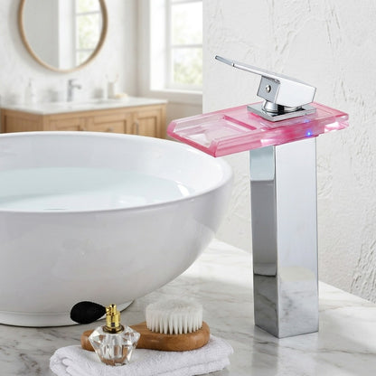 Lagomel waterfall single-handle vessel sink faucet, set in a Modern/Contemporary bathroom