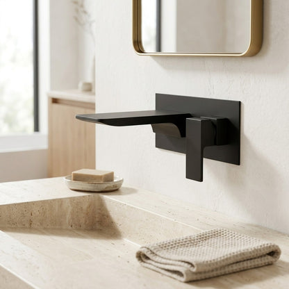Lagomel waterfall single-handle wall-mount bathroom faucet, set in a Modern/Vintage/Retro bathroom