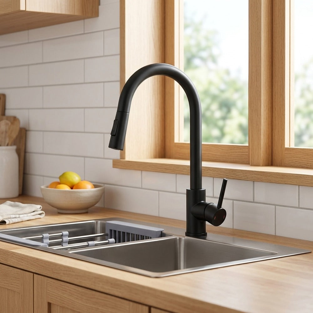 Lagomel single-handle pull-down kitchen faucet, set in a Modern/Contemporary kitchen