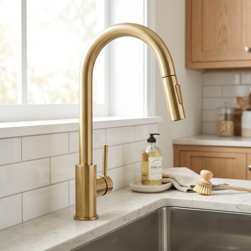 Lagomel single-handle pull-down kitchen faucet, set in a Modern/Contemporary kitchen