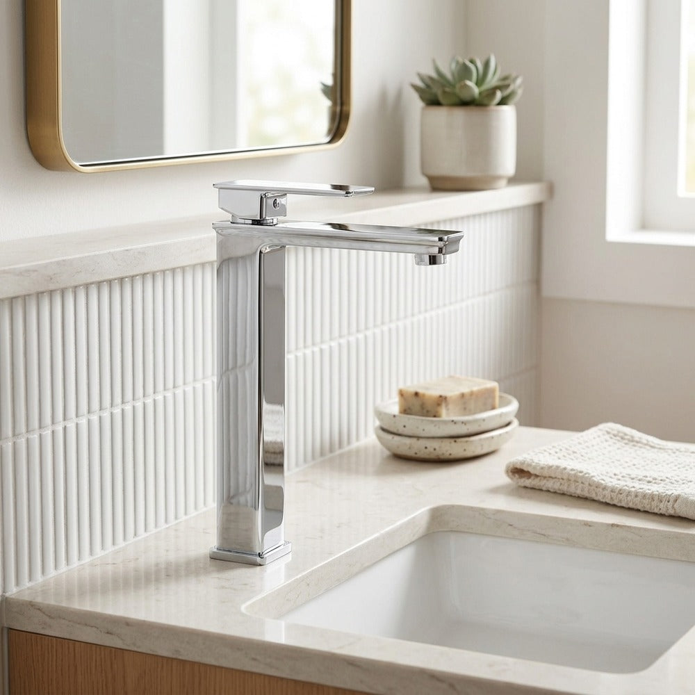 Lagomel single-handle vessel sink faucet, set in a Traditional/Classic bathroom