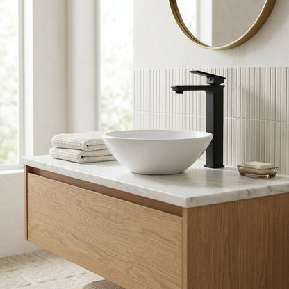 Lagomel single-handle vessel sink faucet, set in a Traditional/Classic bathroom