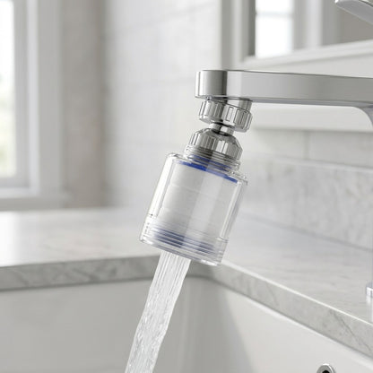 Lagomel faucet water filter in chrome, set in a Traditional/Classic bathroom