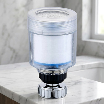 Lagomel faucet water filter, set in a Modern bathroom