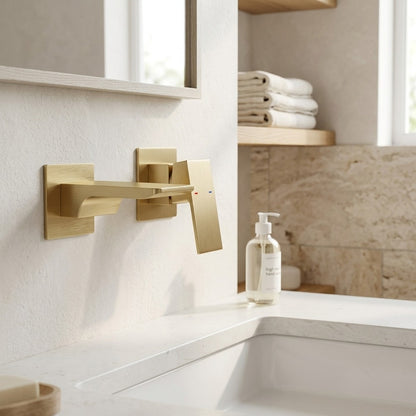 Lagomel waterfall single-handle wall-mount bathroom faucet, set in a Modern/Vintage/Retro bathroom