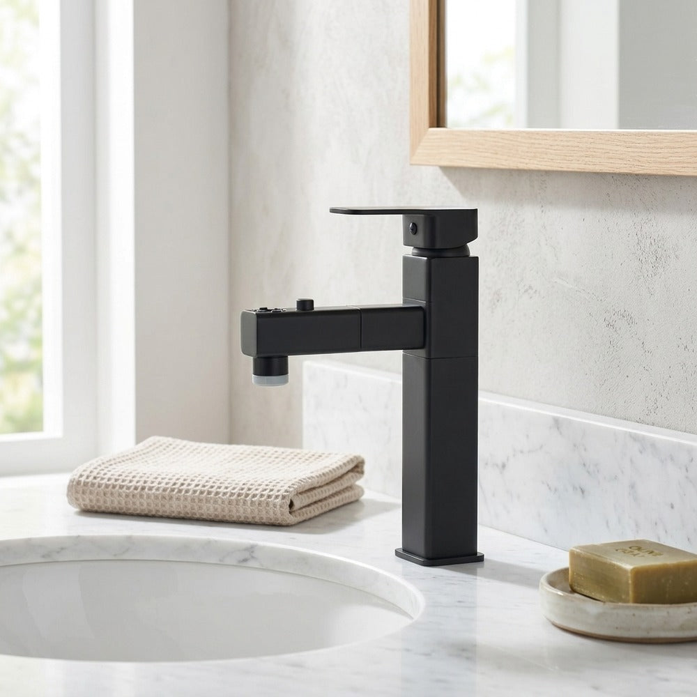 Lagomel pull-out single-hole bathroom faucet, set in a Traditional/Classic/Vintage/Retro bathroom