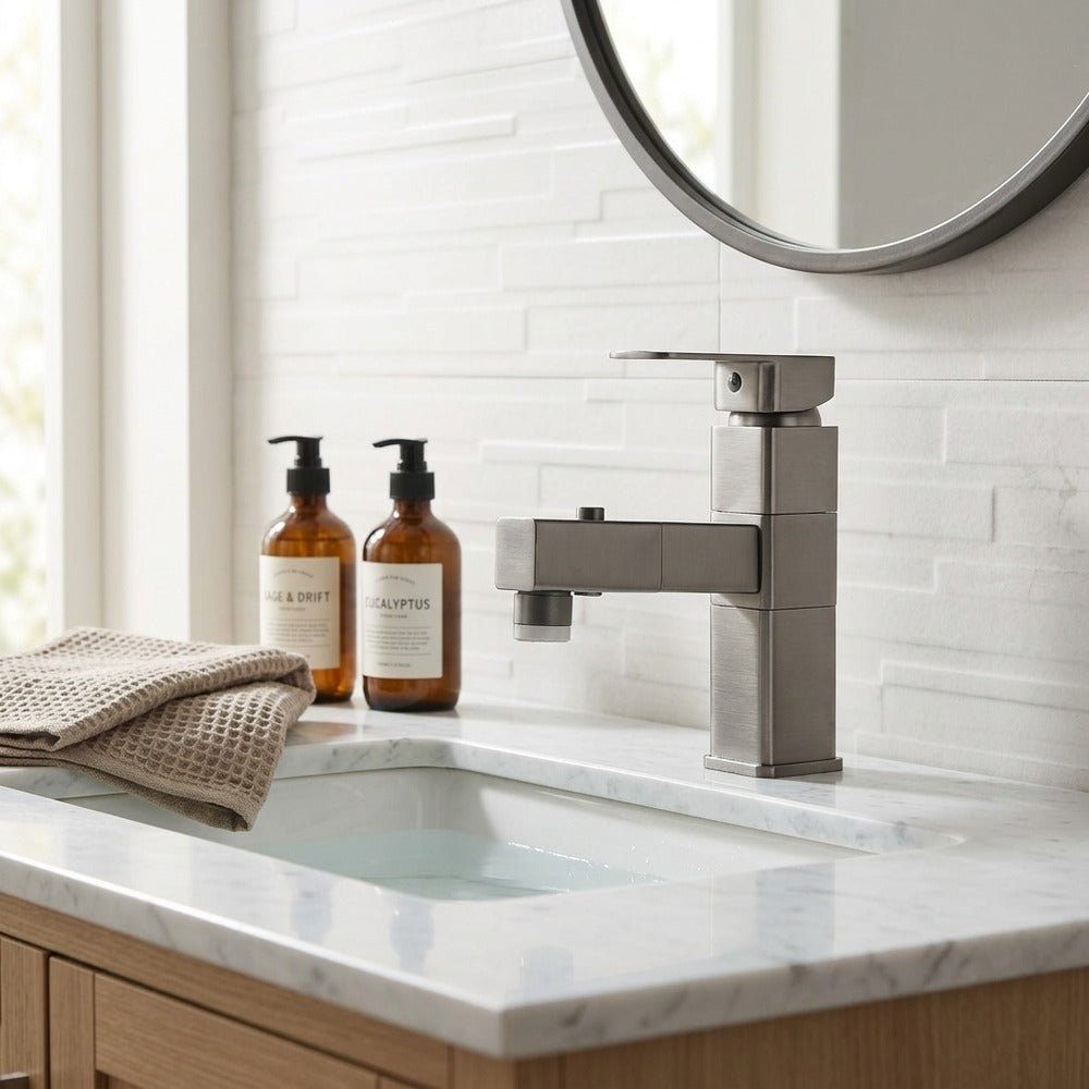 Lagomel pull-out single-hole bathroom faucet, set in a Traditional/Classic/Vintage/Retro bathroom
