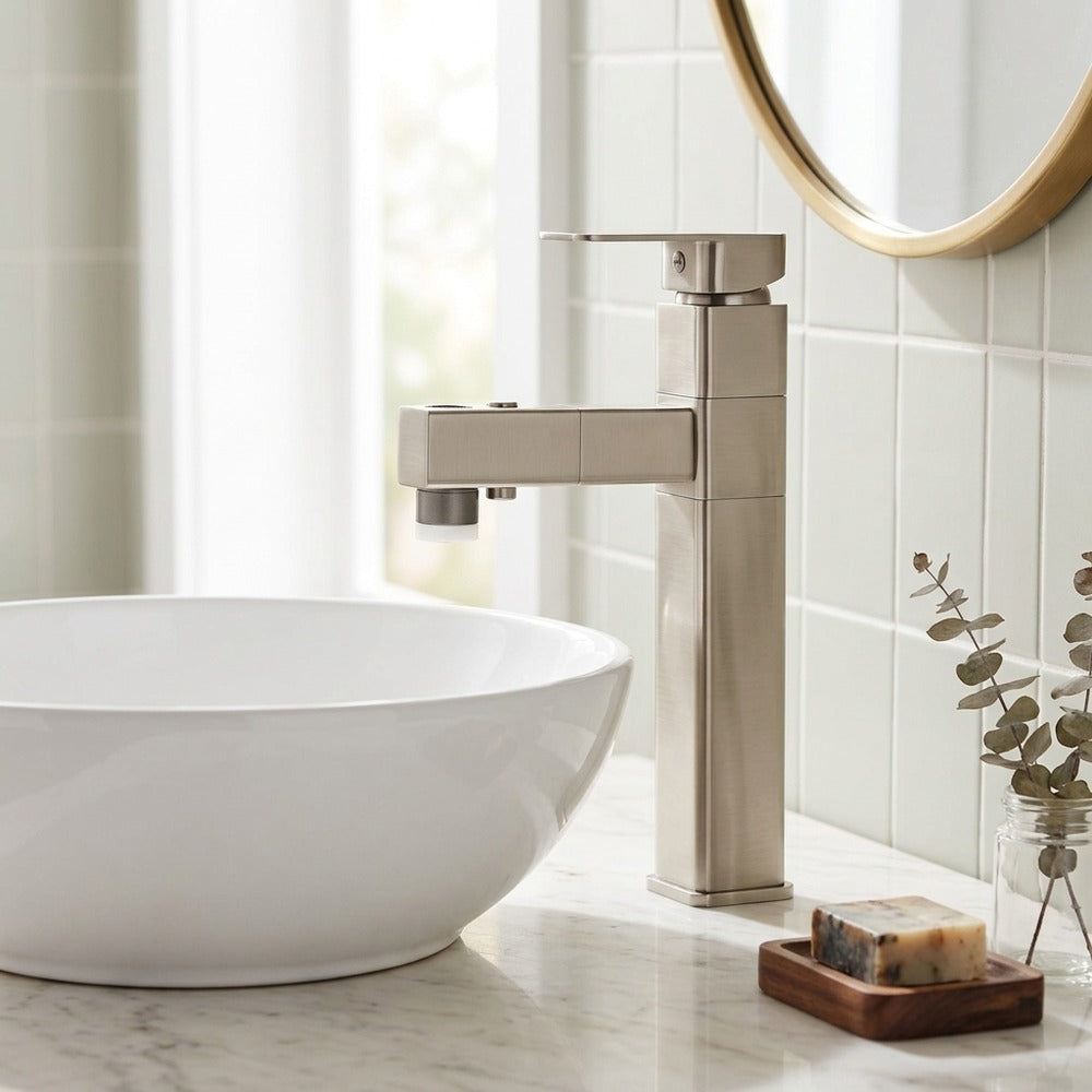 Lagomel pull-out single-hole bathroom faucet, set in a Traditional/Classic/Vintage/Retro bathroom
