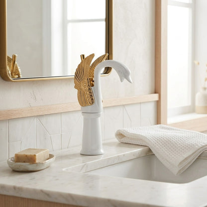 Lagomel single-hole single-handle vessel sink faucet, set in a Modern/Minimalist/Contemporary bathroom