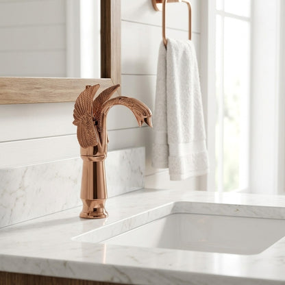 Lagomel single-hole single-handle vessel sink faucet, set in a Modern/Minimalist/Contemporary bathroom