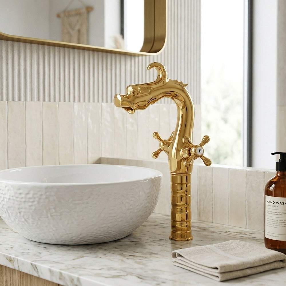 Lagomel single-hole vessel sink faucet, set in a Vintage/Retro/Traditional/Classic bathroom