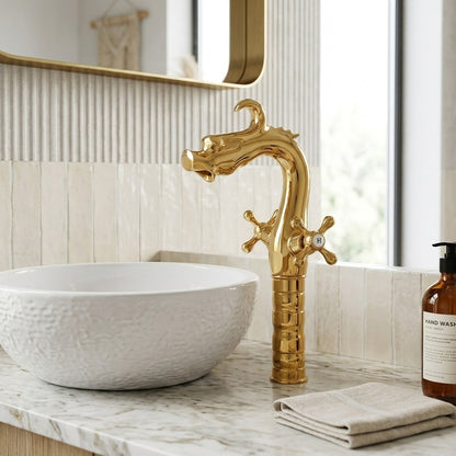 Lagomel single-hole vessel sink faucet, set in a Vintage/Retro/Traditional/Classic bathroom
