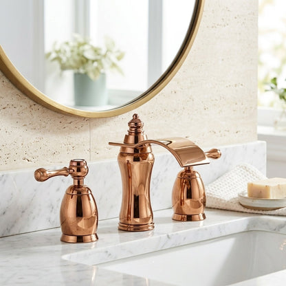 Lagomel waterfall widespread bathroom faucet, set in a Modern/Contemporary bathroom
