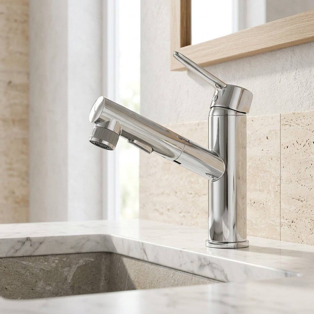 Lagomel pull-out single-hole bathroom faucet, set in a Traditional/Classic/Vintage/Retro bathroom