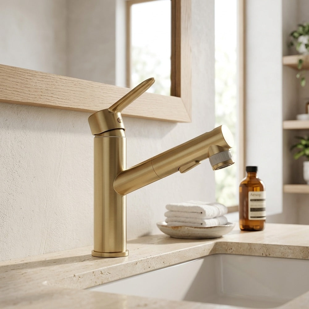 Lagomel pull-out single-hole bathroom faucet, set in a Traditional/Classic/Vintage/Retro bathroom