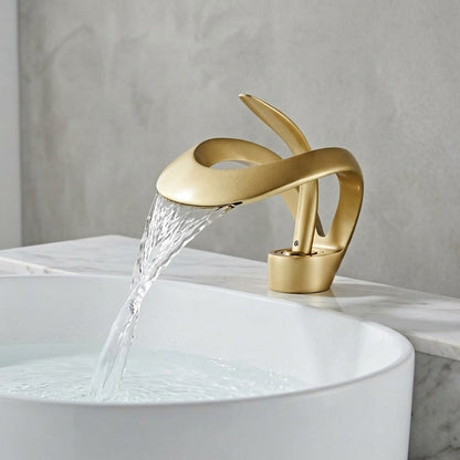 Lagomel vessel sink waterfall single-hole bathroom faucet, set in a Contemporary bathroom