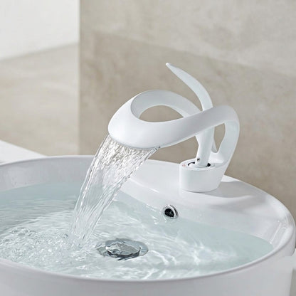 Lagomel vessel sink waterfall single-hole bathroom faucet, set in a Contemporary bathroom
