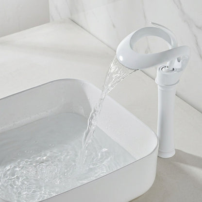 Lagomel vessel sink waterfall single-hole bathroom faucet, set in a Contemporary bathroom
