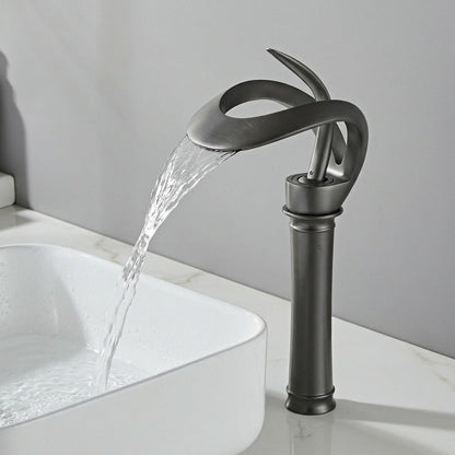 Lagomel vessel sink waterfall single-hole bathroom faucet, set in a Contemporary bathroom
