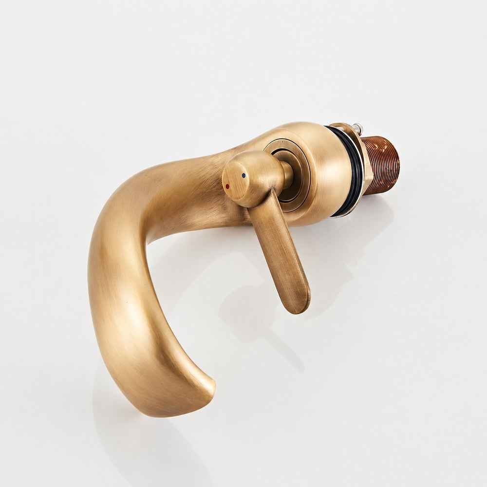 Modern Waterfall Single-Hole Bathroom Faucet, Single-Handle Brass Faucet, Antique Brass / Brushed Gold / Brushed Nickel