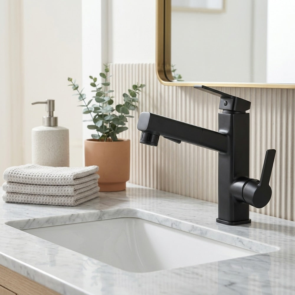 Lagomel pull-out single-hole bathroom faucet, set in a Traditional/Classic/Vintage/Retro bathroom