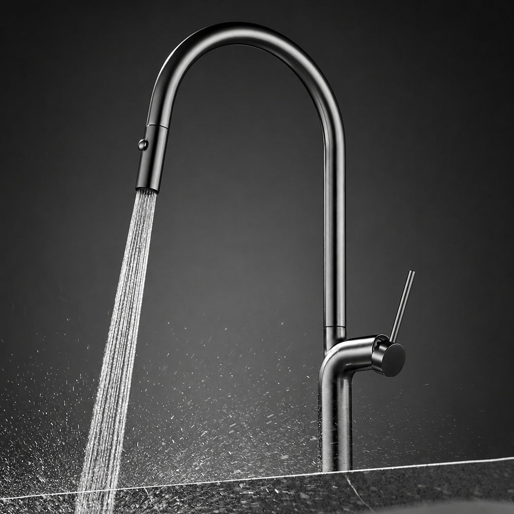 Pull-Down Modern Kitchen Faucet, Single-Hole Single-Handle Faucet, Gunmetal / Rose Gold / Chrome