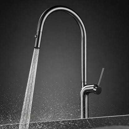 Pull-Down Modern Kitchen Faucet, Single-Hole Single-Handle Faucet, Gunmetal / Rose Gold / Chrome