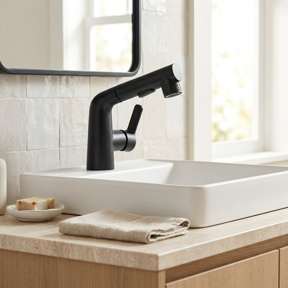 Lagomel pull-out single-hole bathroom faucet, set in a Traditional/Classic/Vintage/Retro bathroom