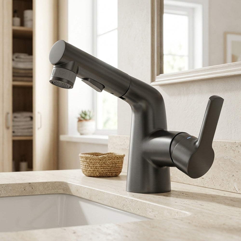 Lagomel pull-out single-hole bathroom faucet, set in a Traditional/Classic/Vintage/Retro bathroom