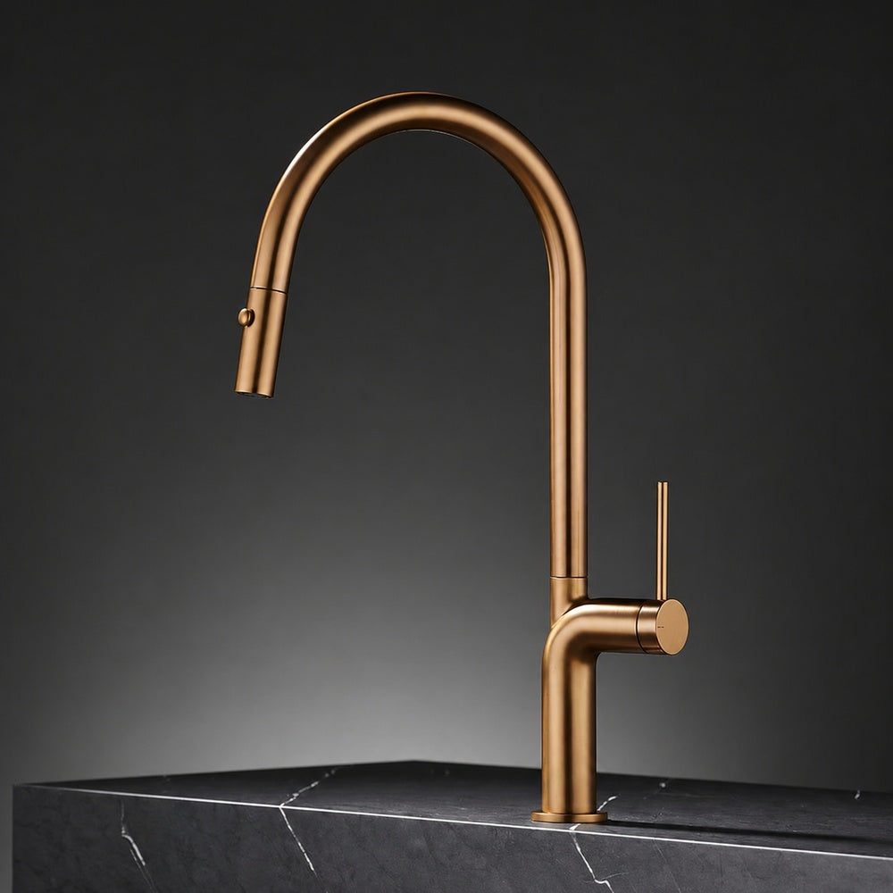 Pull-Down Modern Kitchen Faucet, Single-Hole Single-Handle Faucet, Gunmetal / Rose Gold / Chrome