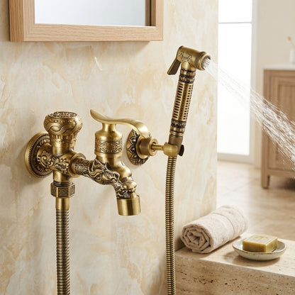 Lagomel wall-mounted bidet faucet in antique brass, set in a Traditional/Classic/Vintage/Retro bathroom