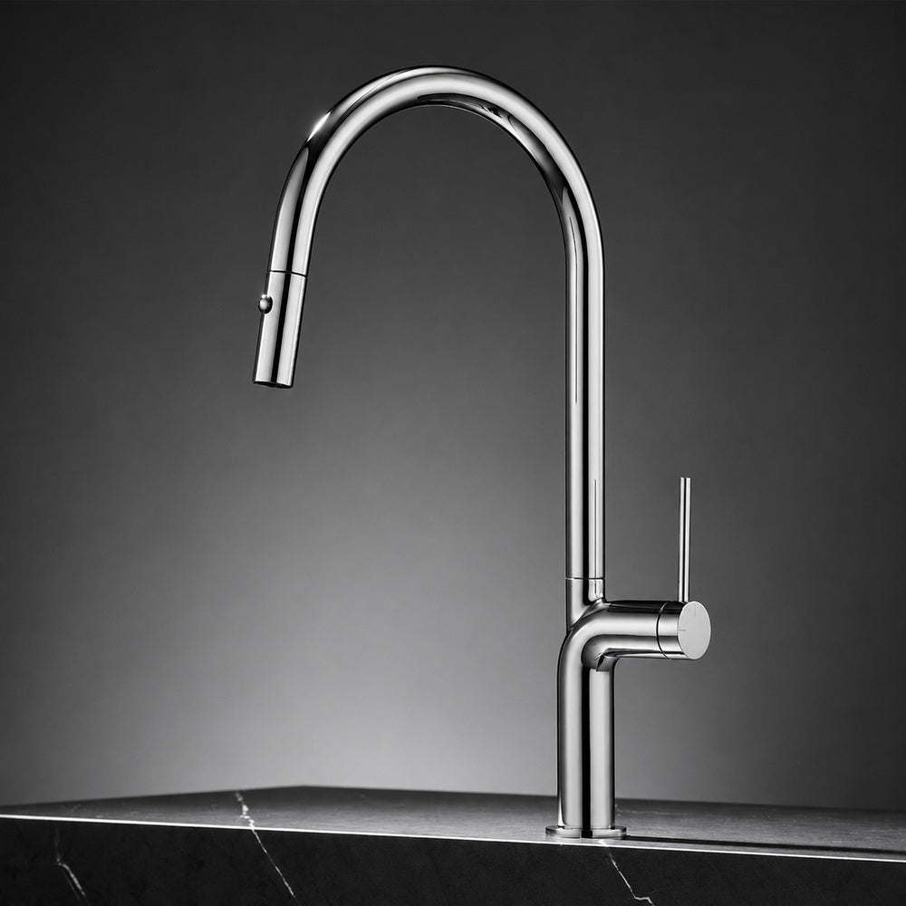 Pull-Down Modern Kitchen Faucet, Single-Hole Single-Handle Faucet, Gunmetal / Rose Gold / Chrome