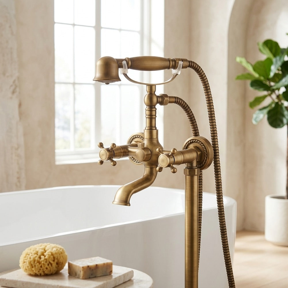 Lagomel wall-mount tub filler, set in a Vintage/Retro/Art Deco bathroom