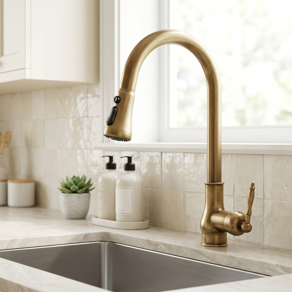 Lagomel single-handle pull-out kitchen faucet, set in a Modern/Contemporary kitchen