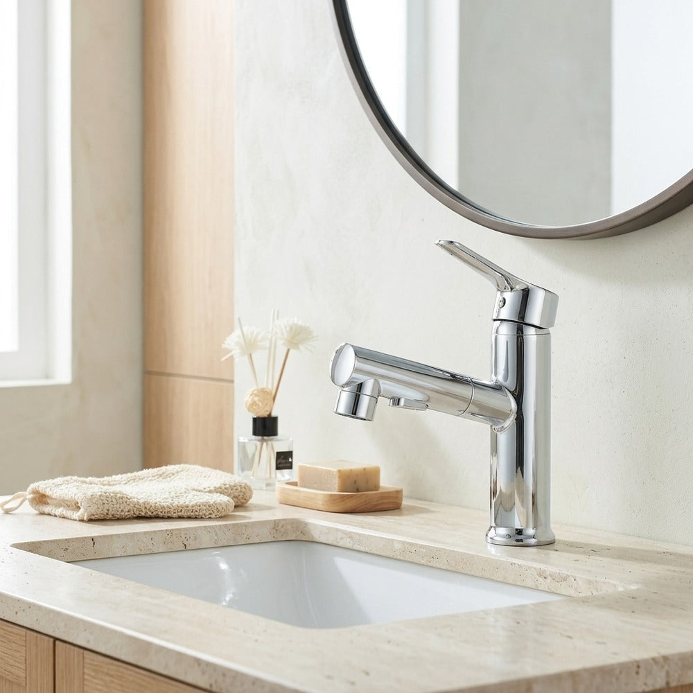 Lagomel pull-out single-hole bathroom faucet, set in a Traditional/Classic/Vintage/Retro bathroom