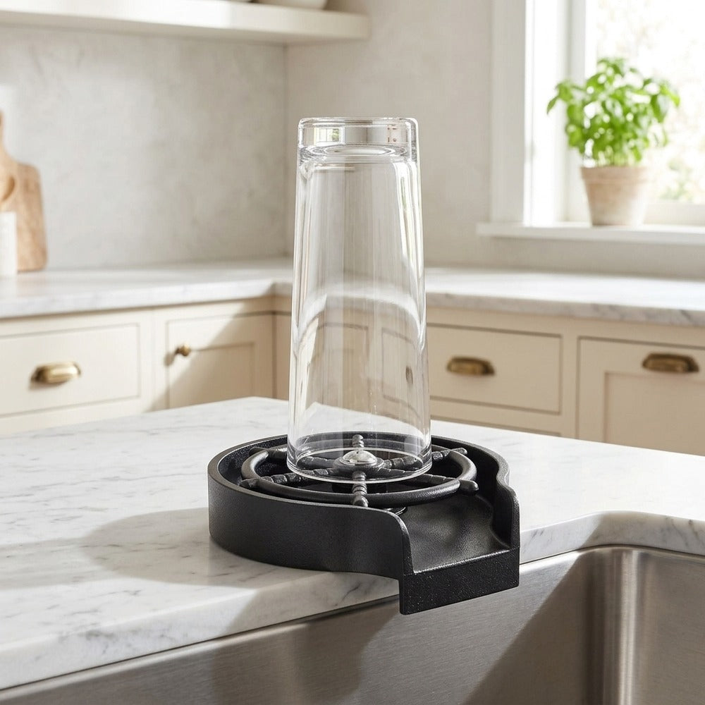 Lagomel glass rinser in matte black, set in a Modern/Contemporary kitchen