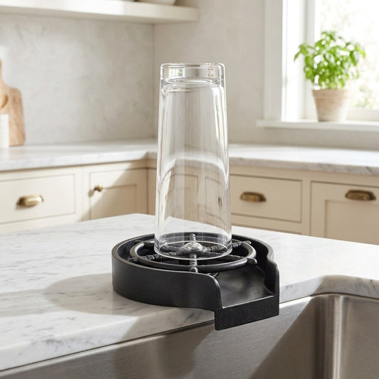 Lagomel glass rinser in matte black, set in a Modern/Contemporary kitchen