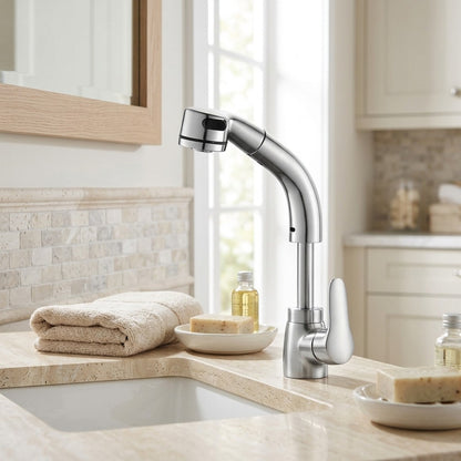 Lagomel pull-out single-hole bathroom faucet, set in a Traditional/Classic/Vintage/Retro bathroom
