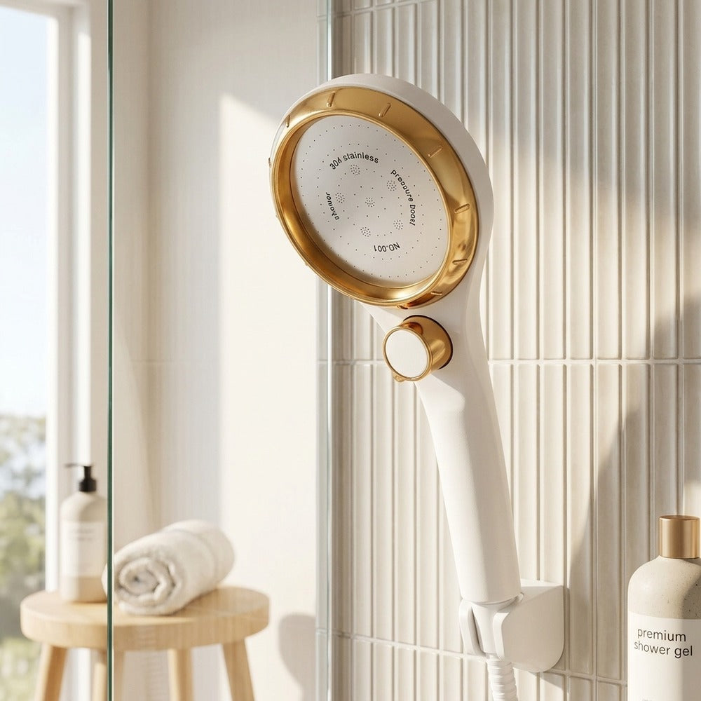 Lagomel hand shower in chrome, two-tone / mixed finish, set in a Modern/Traditional/Classic bathroom