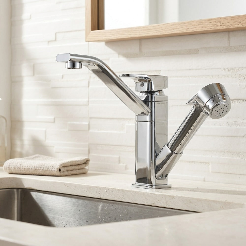 Lagomel pull-out single-hole bathroom faucet, set in a Traditional/Classic/Vintage/Retro bathroom