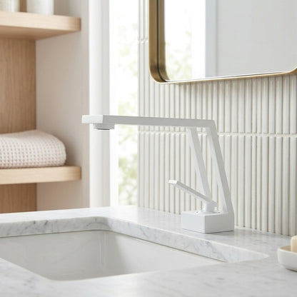 Lagomel waterfall single-hole bathroom faucet, set in a Modern/Minimalist bathroom