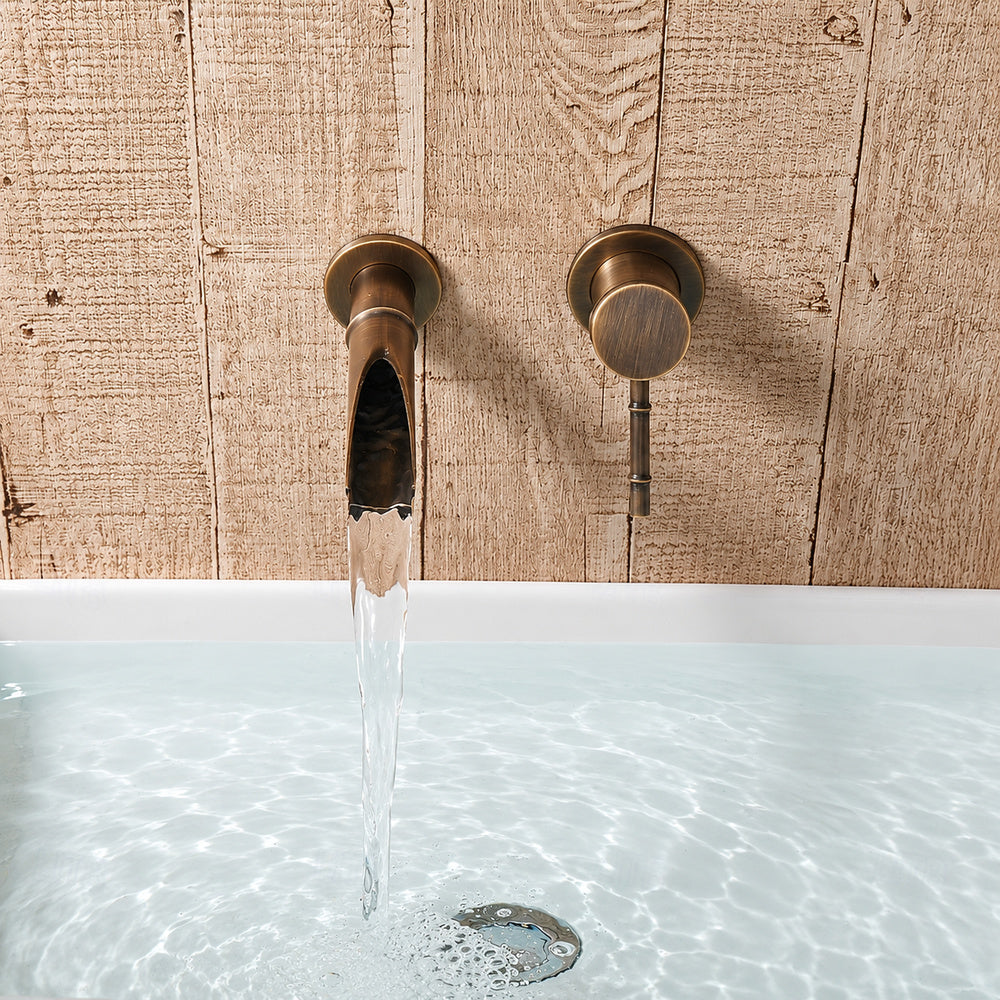 Modern Wall-Mount Waterfall Bathroom Faucet, Single-Handle Brass Faucet, Antique Brass / Brushed Gold