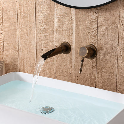 Modern Wall-Mount Waterfall Bathroom Faucet, Single-Handle Brass Faucet, Antique Brass / Brushed Gold