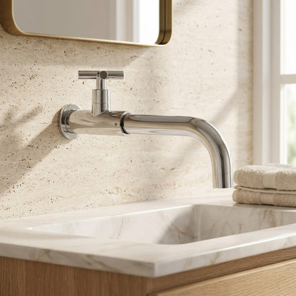 Lagomel wall-mount bathroom faucet, set in a Modern/Minimalist bathroom