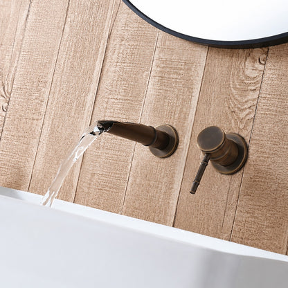 Modern Wall-Mount Waterfall Bathroom Faucet, Single-Handle Brass Faucet, Antique Brass / Brushed Gold