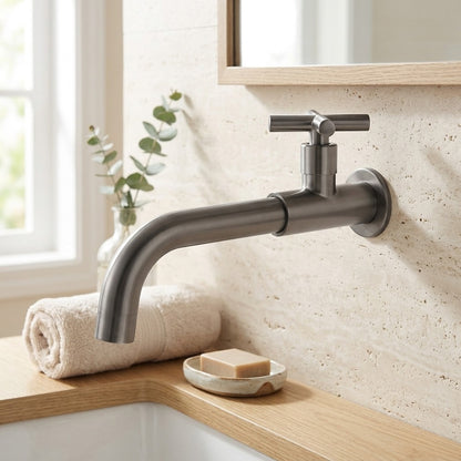 Lagomel wall-mount bathroom faucet, set in a Modern/Minimalist bathroom
