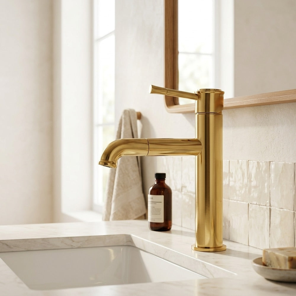 Lagomel pull-out single-hole bathroom faucet, set in a Traditional/Classic/Vintage/Retro bathroom