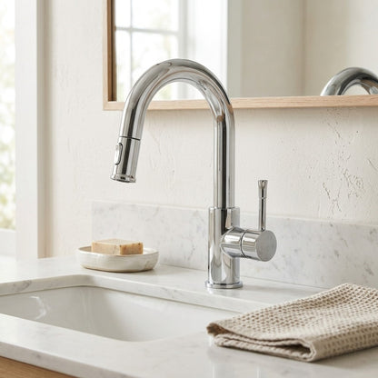 Lagomel pull-out single-hole bathroom faucet, set in a Traditional/Classic/Vintage/Retro bathroom