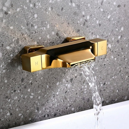 Lagomel waterfall wall-mount tub filler, set in a Modern/Contemporary bathroom
